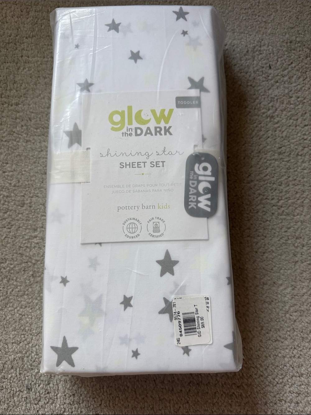 Pottery Barn Kids Shining Star Glow in the Dark Toddler Sheet Set - NEW unopened